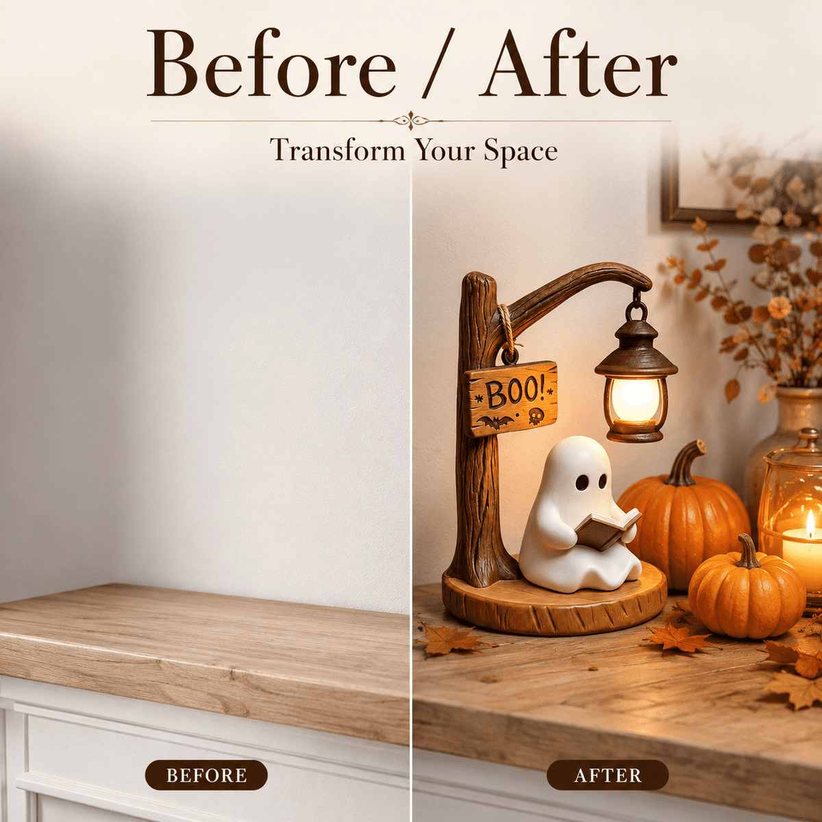 Diceymbol Halloween Decorations and Fall Decor, Halloween Venue Decoration Ghost Props LED Illuminated Ghost Decorations for Tabletop, Mantel, Shelf Indoor Outdoor 9.05 inch