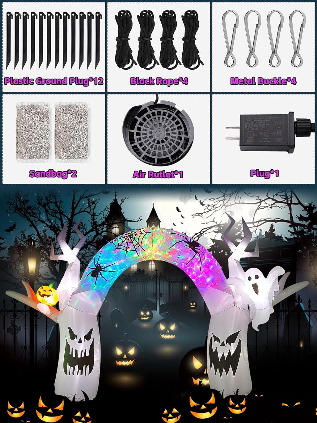 Kalolary 17FT Halloween Inflatable with Colorful Pumpkin & Ghost – Built-in LED Lights for Yard, Lawn, Garden, Indoor & Outdoor Halloween Party Decorations