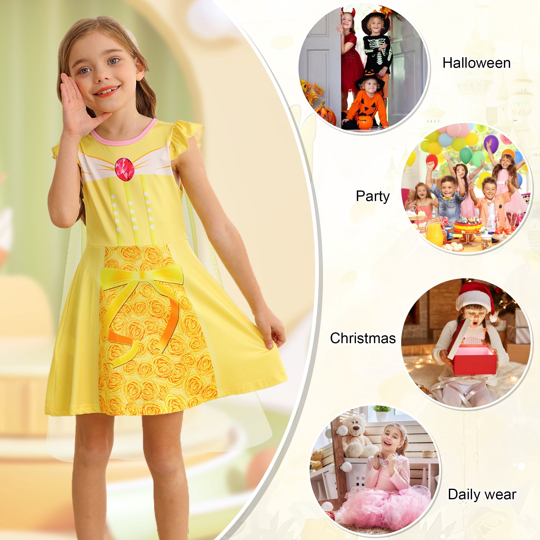 Benylion Girls Ice Princess Dress Halloween Cosplay Costumes With Tulle Cape Kids Birthday Party Dress up Outfit for 7-8 Years