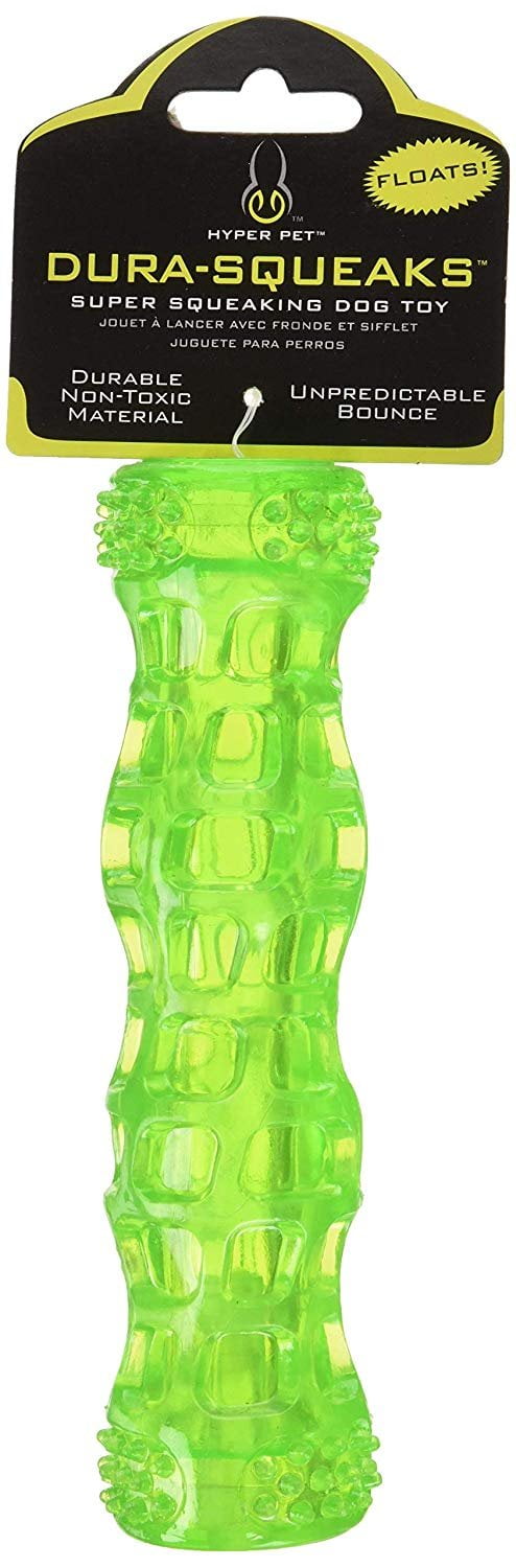 Hyper Pet Dura-Squeaks Durable Non-Toxic TPR Bouncing Super Squeaky Dog Toy, Stick, Green