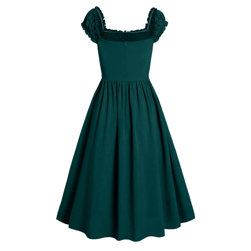 Jsaierl Womens Vintage Medieval Dress Renaissance Pleated Dress with Corset Patchwork Ball Gown Sleeveless Lace Up Midi Dresses