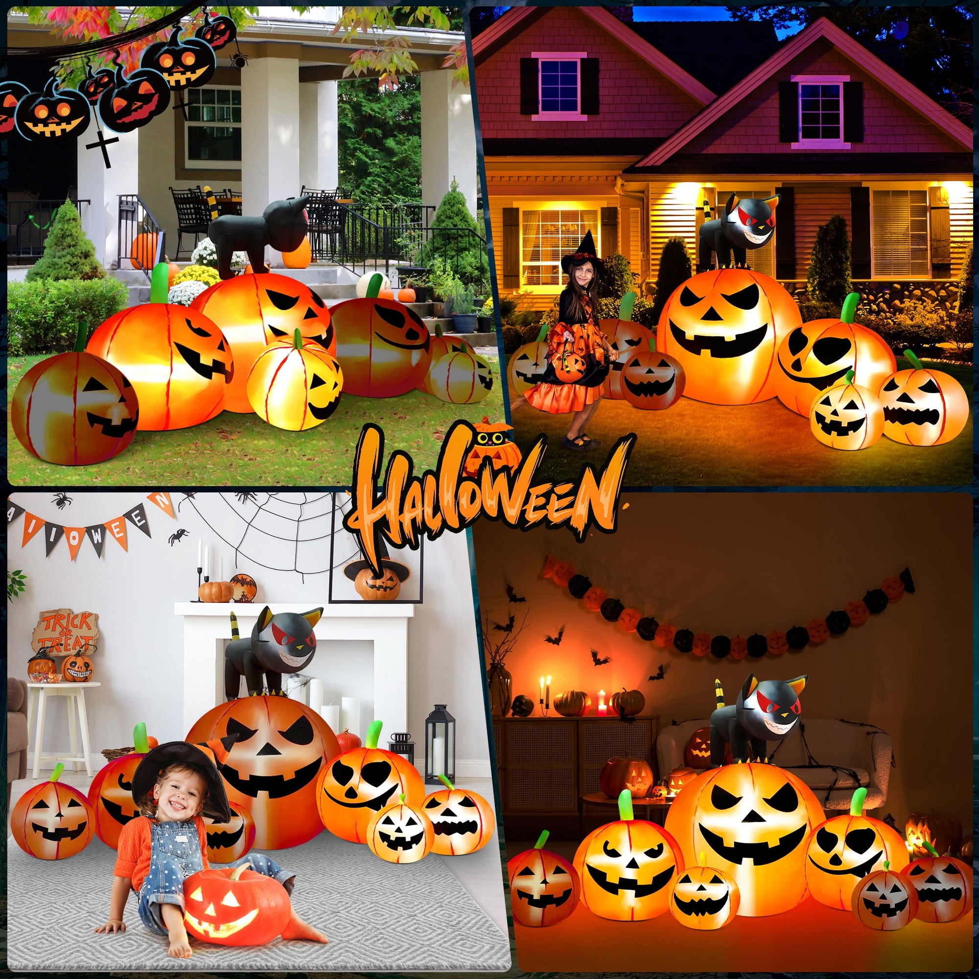 Yexmas 8.7ft Halloween Inflatables Pumpkins 7 Blow Up Decor with Witches Hat, Built-in LED Lights for Halloween Party, Yard, Garden, Lawn