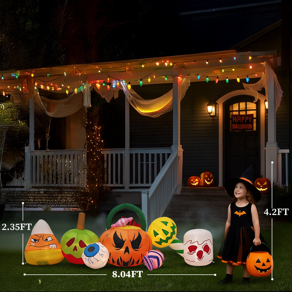 UBesGoo 8.2' Halloween Inflatables Pumpkin Ghost Archway , Blow up Hallowee Decorations with Built-in LED Lights for Holiday