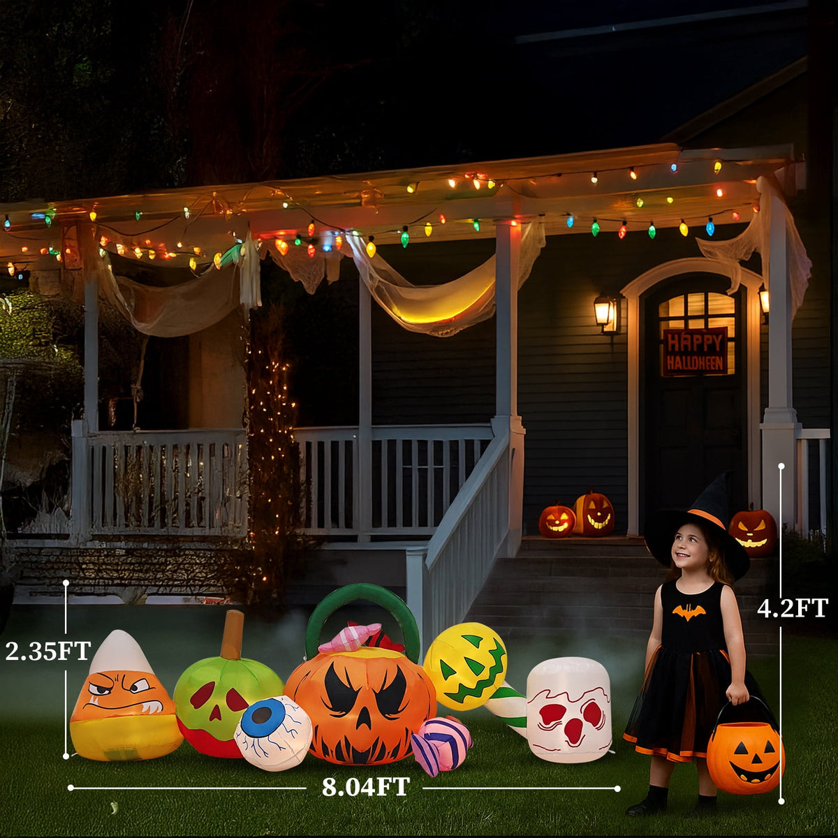 UBesGoo 8.2' Halloween Inflatables Pumpkin Ghost Archway , Blow up Hallowee Decorations with Built-in LED Lights for Holiday