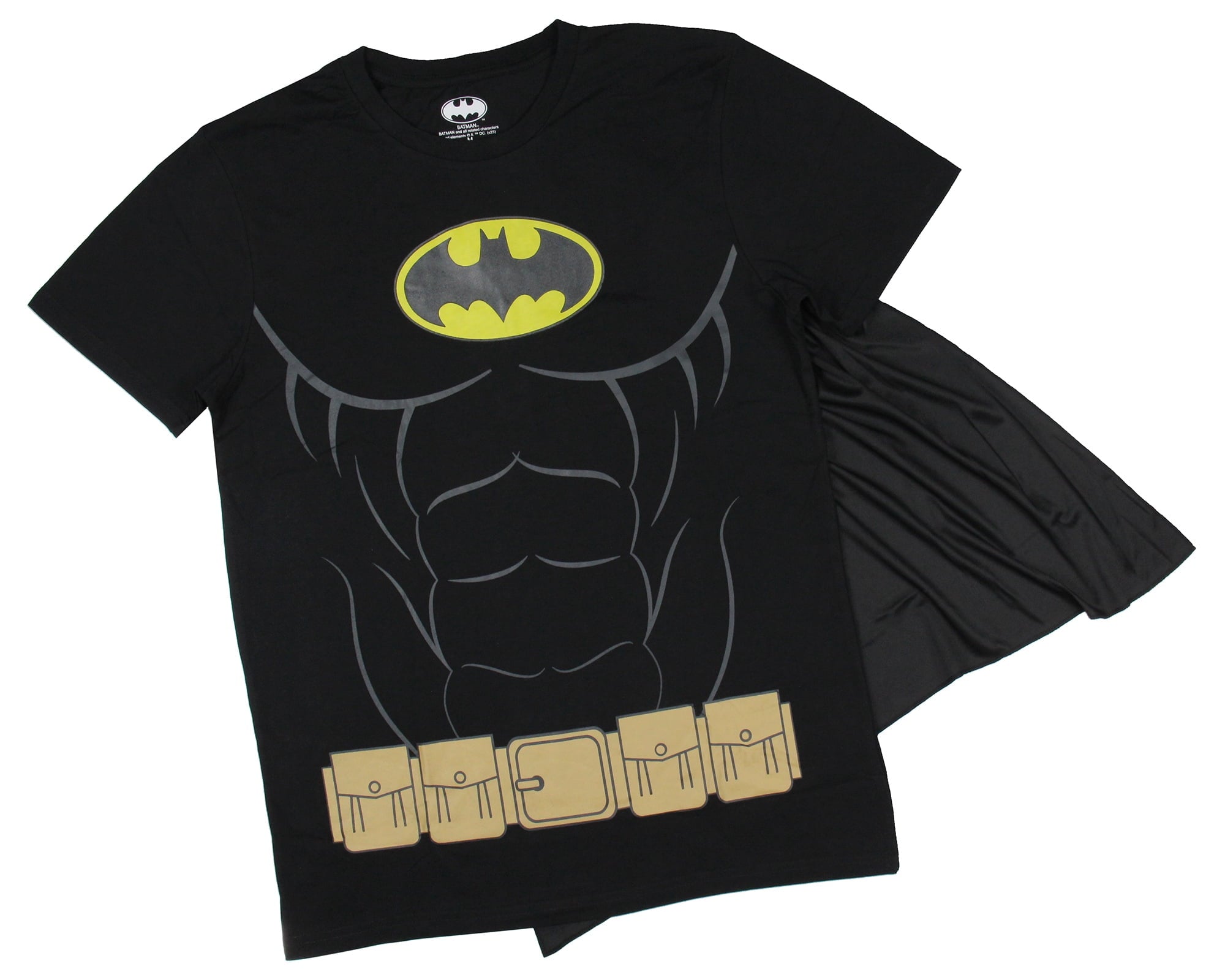 DC Comics Men's Batman Costume Shirt With Detachable Cape Classic Bat Logo Batman Cosplay Tee