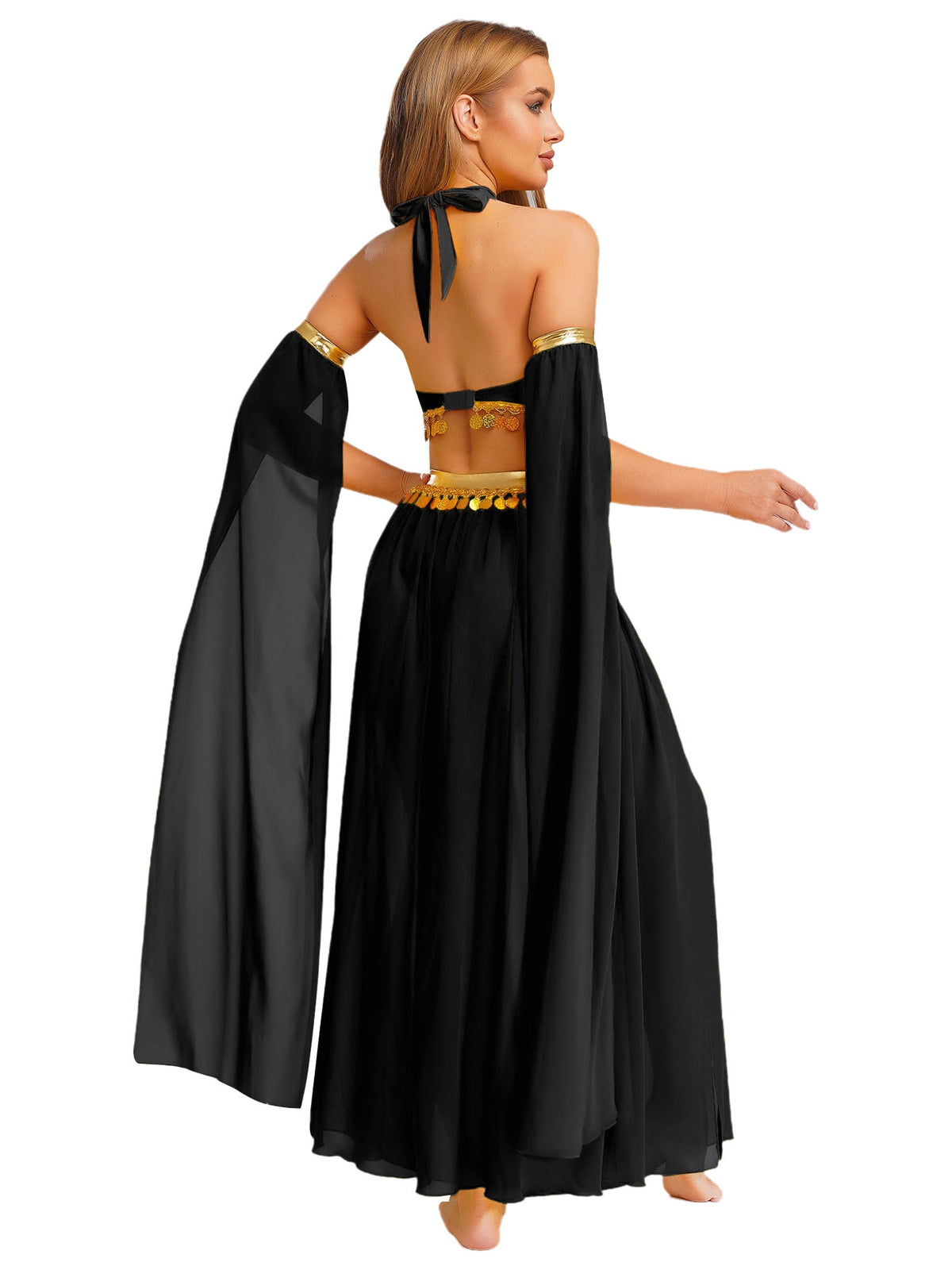 iiniim Women Belly Dance Dress Arabian Greek Princess Halloween Costume Chiffon Skirts 4piece Outfit Green L