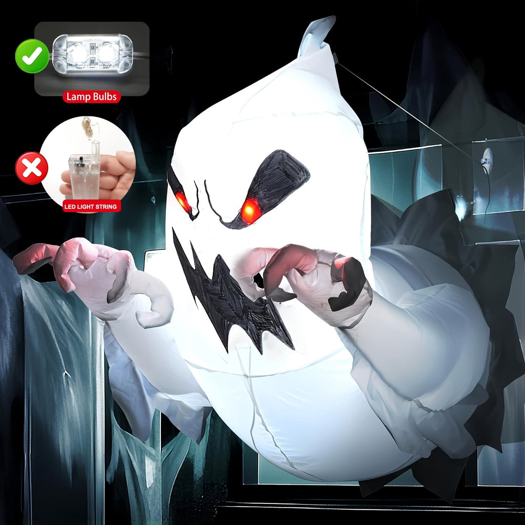 KINQUINN 3.3 ft Halloween Ghost Inflatable Breaking From Window, blow-up Spooky Decor For Yard Garden Lawn Party