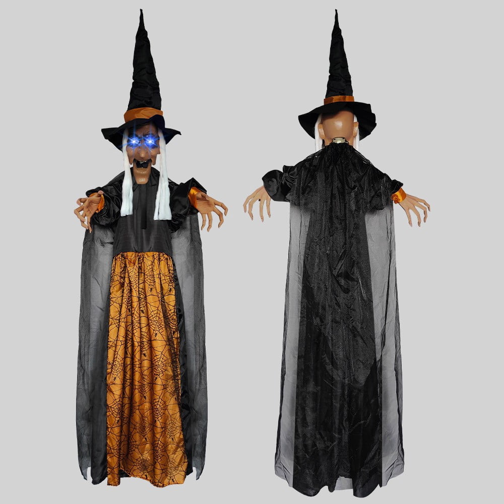 Halloween Animatronics Witch Clearance, Voice Activated Purple Escape Haunt Halloween House Décor & Fright Fest Prop, Life Size Animated Halloween Decoration Outdoor