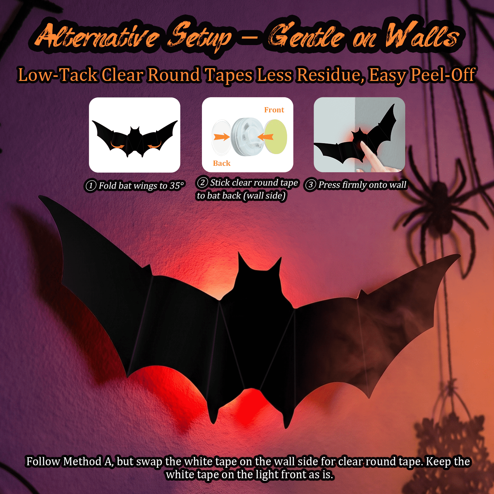 PChero 48Pcs Halloween Bats Wall Decor with 12 Color Changing Lights, 3D Light up Bats with Remote Timer, 10 Different Size PET LED Bat Wall Stickers for Bedroom Window Spooky Decor Home Decals