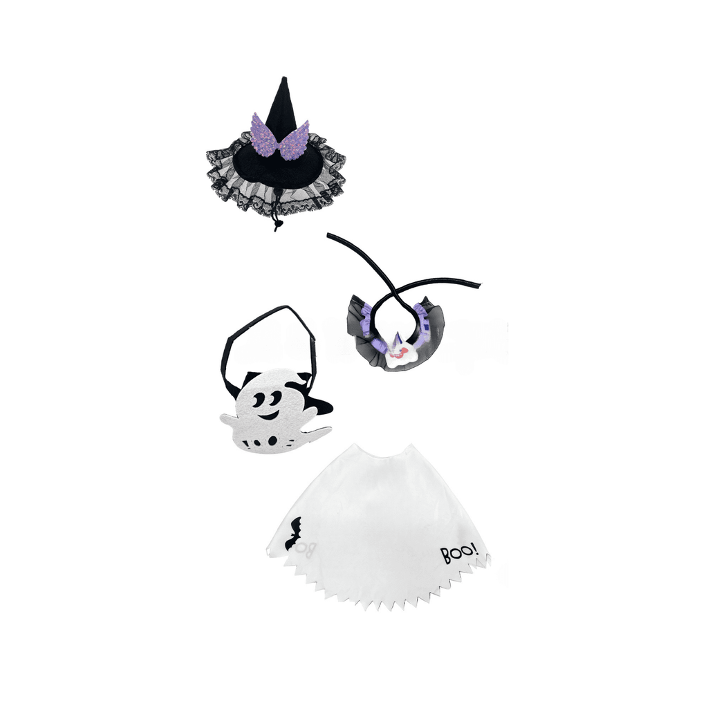 Bat Witch Hat Spiderweb Halloween Goose Clothes Fit 17/23In Cement Plastic Lawn Goose, Stylish Full Set for Outdoor Yard Patio Garden Seasonal Halloween Home Ornamental Arrangement