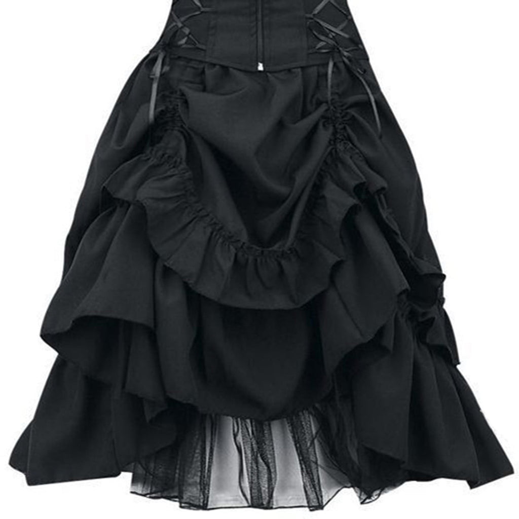 QATAINLAV Women's Gothic Steampunk Dress Renaissance Victorian Lace Up High Low Ruffled Corset Dress Halloween Pirate Costume, Green, S