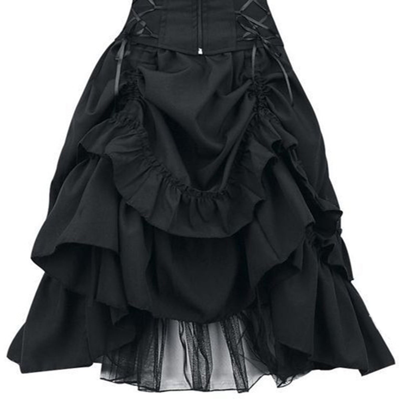QATAINLAV Women's Gothic Steampunk Dress Renaissance Victorian Lace Up High Low Ruffled Corset Dress Halloween Pirate Costume, Green, S