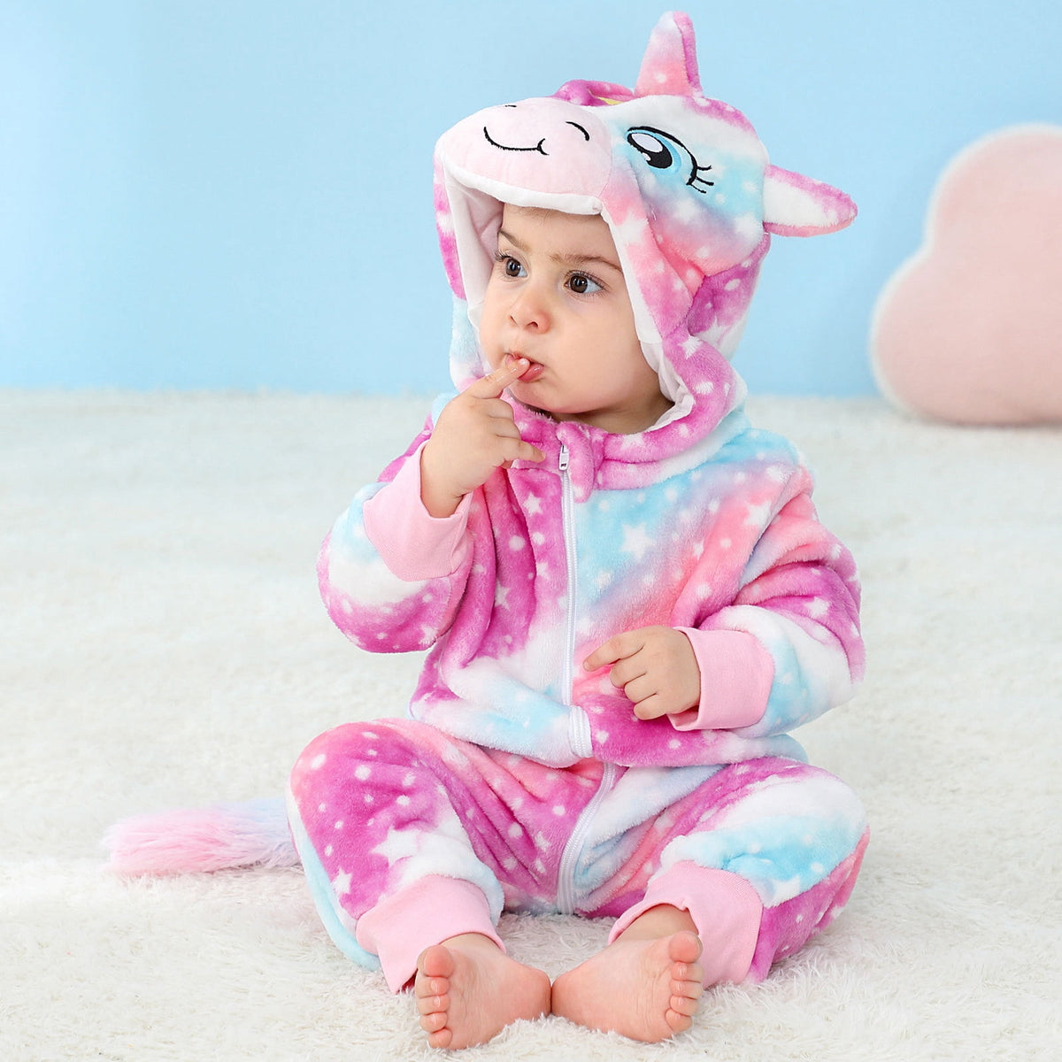 WIBACKER 0-3T Unisex Baby Animal Costume Winter Autumn Flannel Hooded Romper Christmas and Halloween Dinosaur Cosplay Jumpsuit