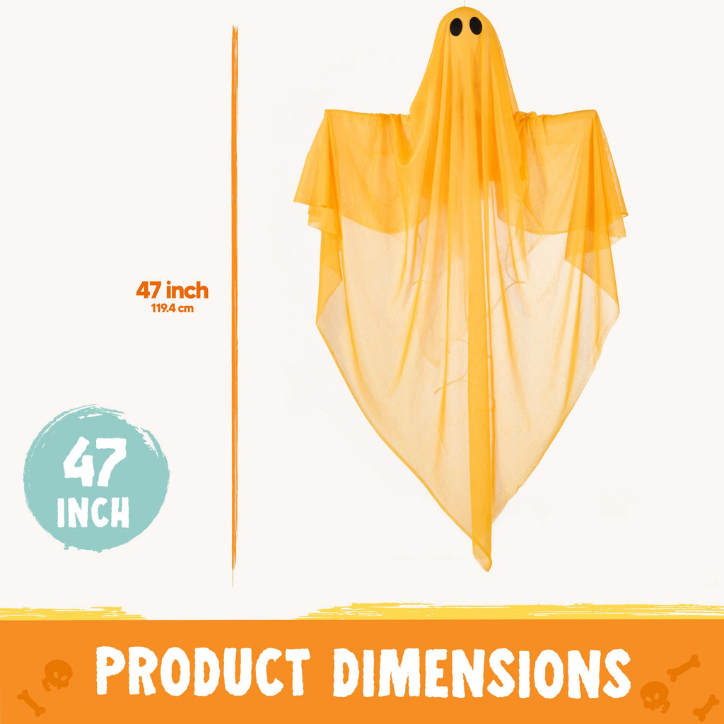 Joyfy 47" Halloween Hanging Light up Ghost Decorations Outdoor,White Ghosts with Blue LED Light and Timer Halloween Hanging Decoration Waterproof for Front Yard Patio Lawn