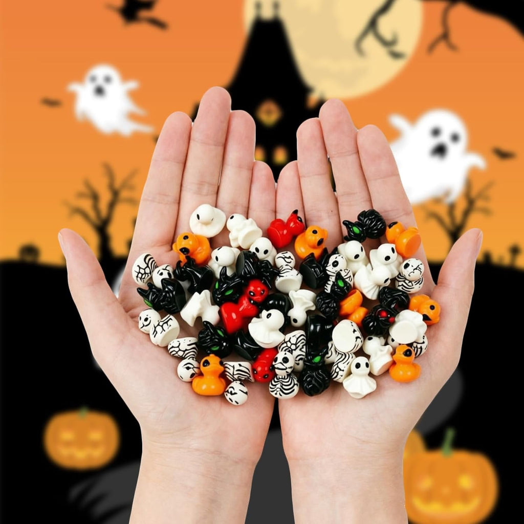 60Pcs Halloween Mini Resin Ducks Figurines, Novelty Halloween Party Décor | Cute Ghost Devil Skeleton Pumpkin Witch Designs, Gothic Halloween Desktop Decor for Tiered Tray, DIY Crafts, Party Favors
