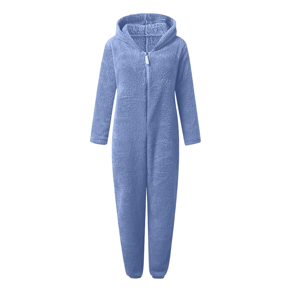 QATAINLAV Sherpa Fleece Jumpsuit for Women Winter Warm Fuzzy Onesie Pajamas Cute Cat Hooded Romper Casual Zip Up Overalls Sleepwear Black XL