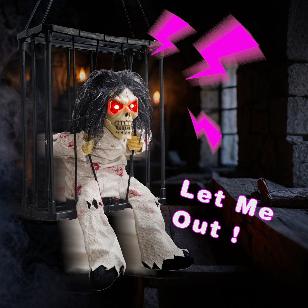 Magotan Screaming Animated Halloween Decorations, Outdoor Indoor Hanging Spooky Halloween Decoration, Scary Ghost Cage with Motion Sensor