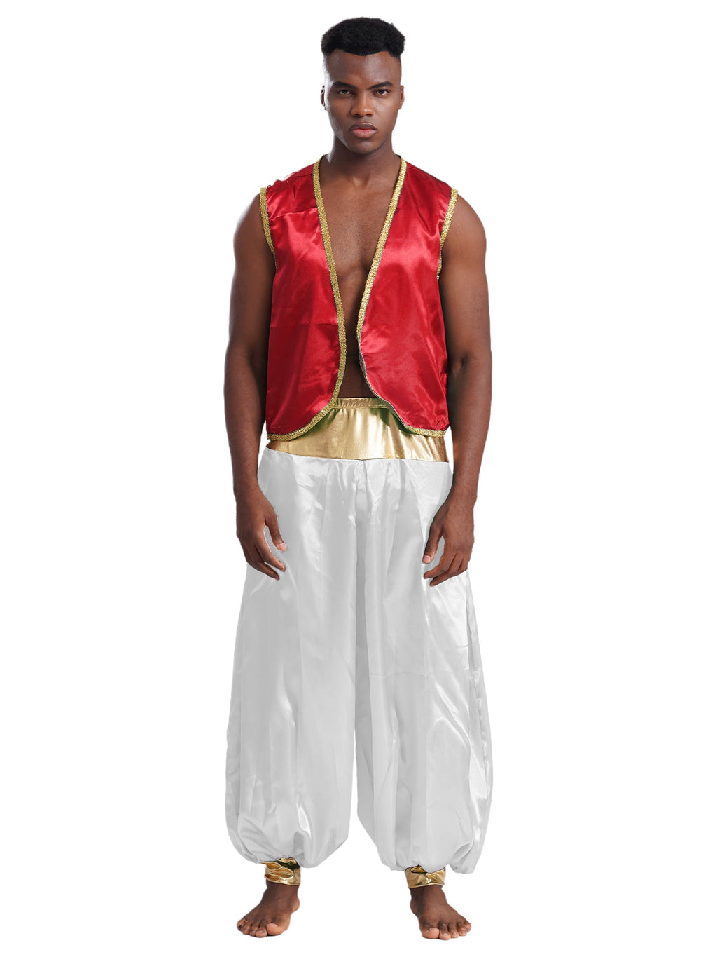 iiniim Mens Arabian Prince Costume Open Front Vest with Pants Halloween Show Fancy Dress up Outfit Royal Blue&Royal Blue S
