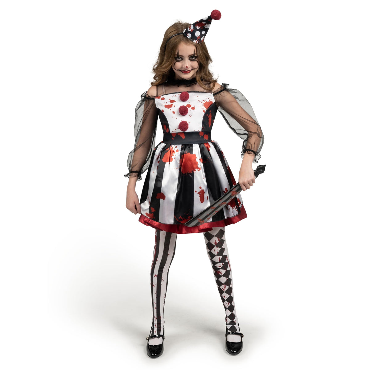 Joyfy Girls Clown Costume, Halloween Scary Clown Costume, Family Matching Bloody Jester Dress for Girls Halloween Dress up, Role Play, Cosplay Party
