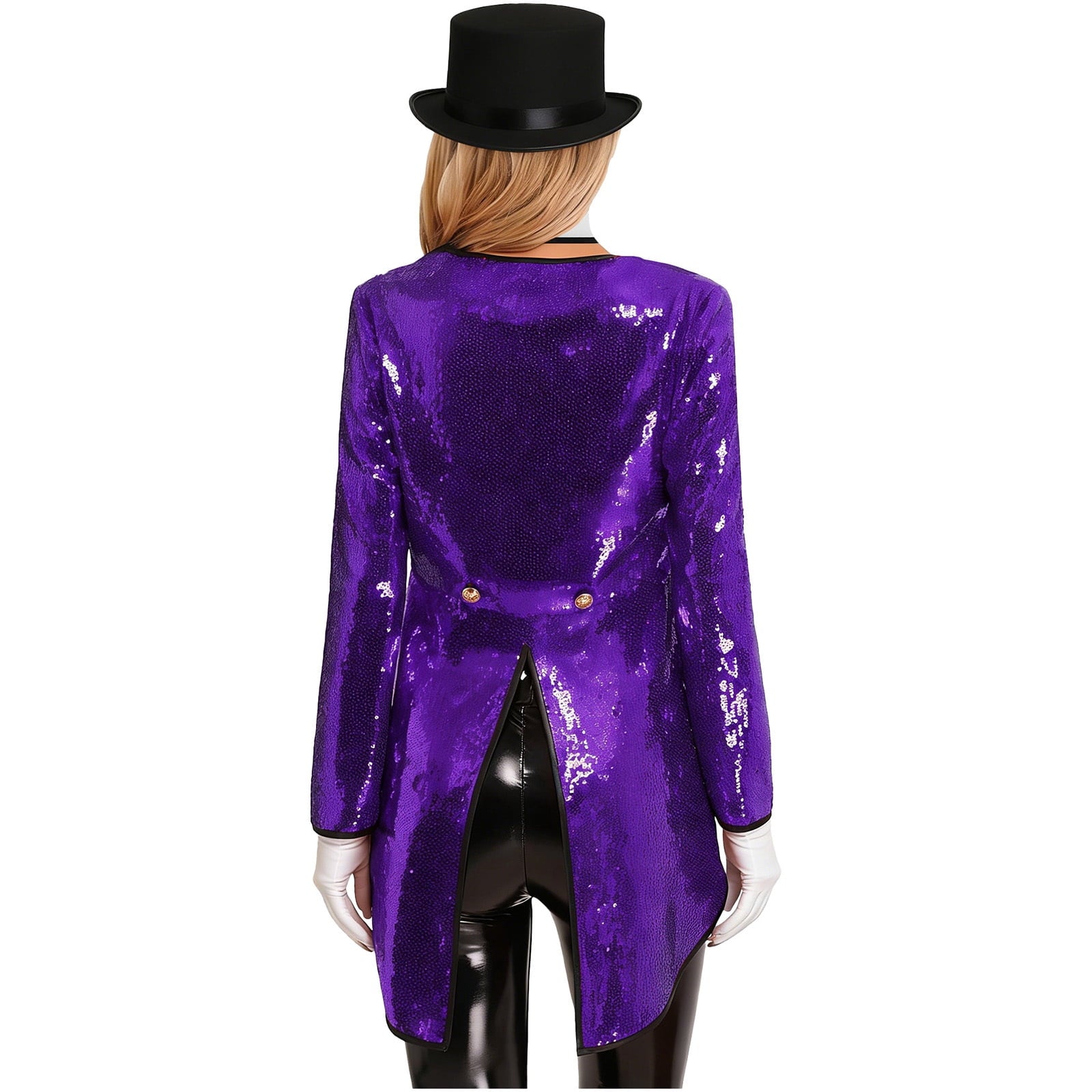 iiniim Women Magician Cosplay Sequin Tailcoat Circus Showman One-Button Tuxedo Jacket Outfits Red M