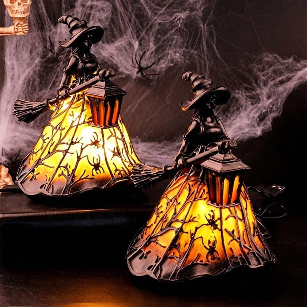 Halloween Witch Lamp,Stained Gothic Witch Hat Led Lamp for Stained Glass Inspired, Spooky Decorative Standing Night Light,Unique Halloween Party Lighting Decorations Door for Indoor
