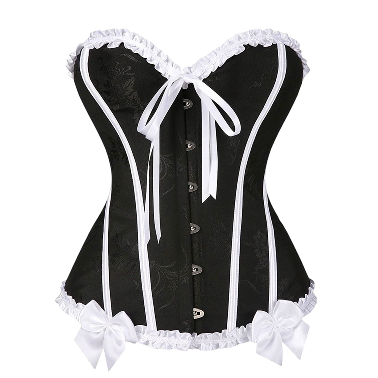 JOANKDMI Women's Chic Gothic Steampunk Corset Top with Ribbon Tie and Ruffle Trim Elegant Bustier for Pirate Roleplay and Vampire Halloween Dress Up Outfit