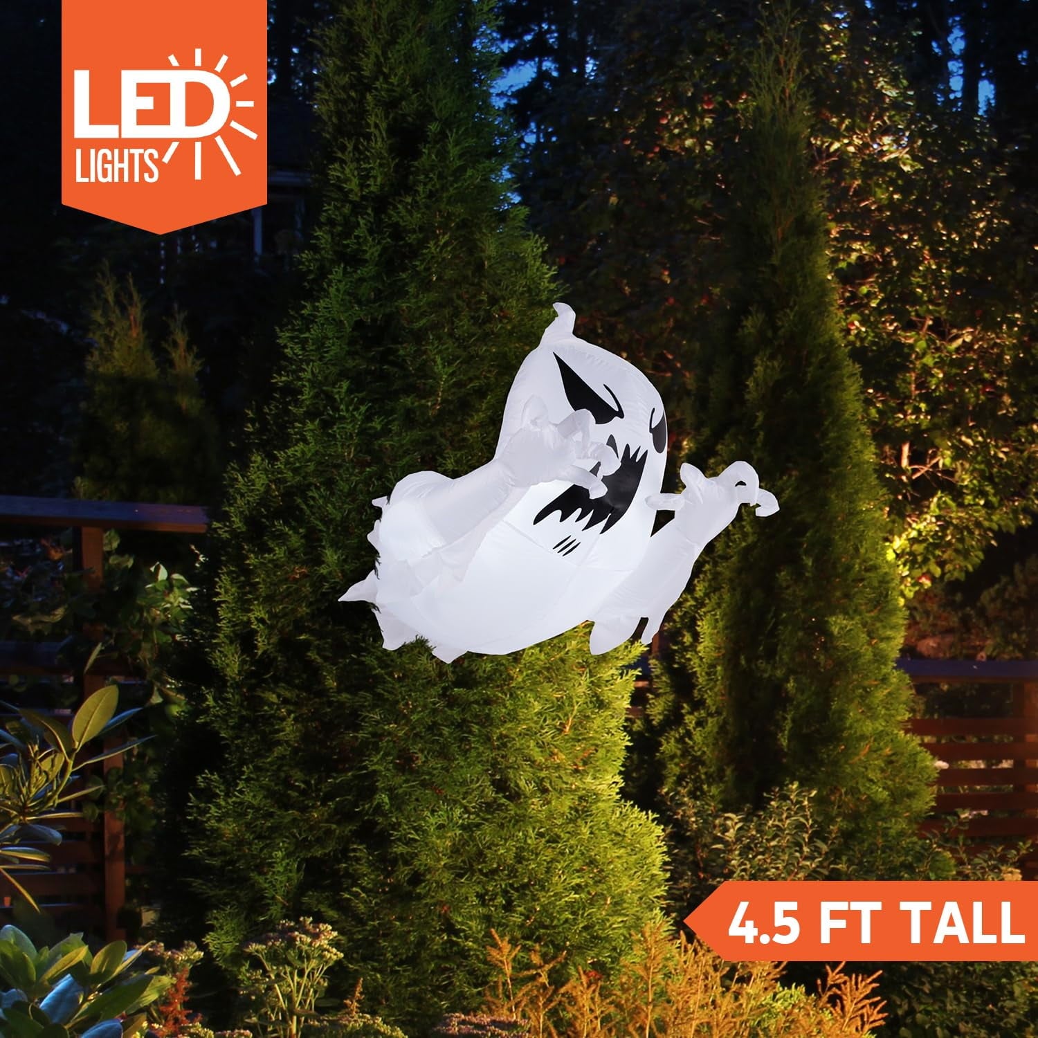 Joyfy 4.5 FT Halloween Inflatable Decorations Outdoor Scary Flying Ghost Broke Out from Window with Built-in LED Blow Up Inflatable for Window Decoration Yard Garden Lawn Decor