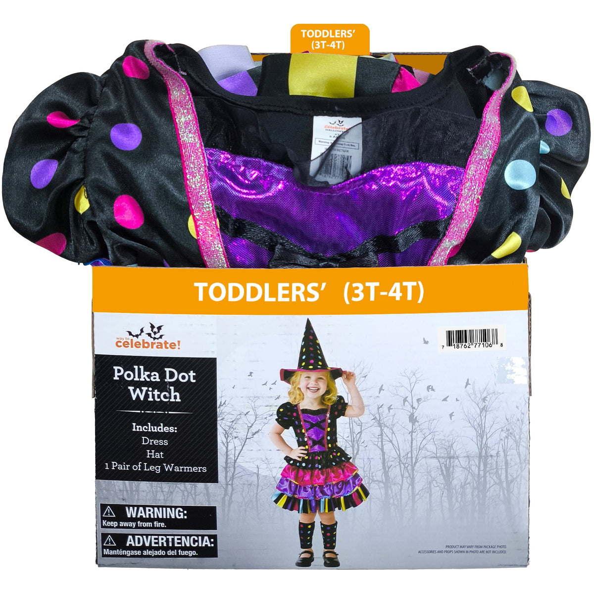 Polka Dot Witch Halloween Costume for Toddler, Size 3T-4T, by Way to Celebrate