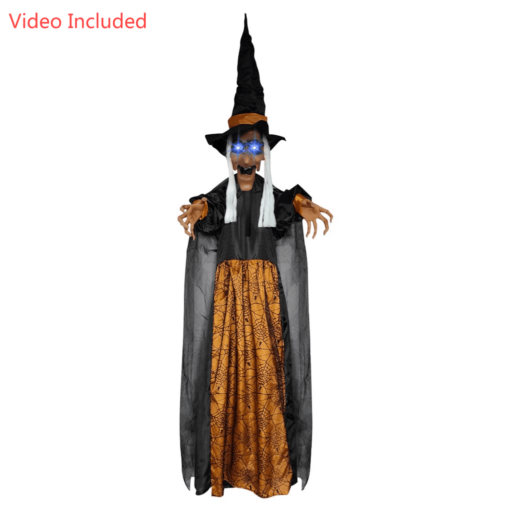 Halloween Animatronics Witch Clearance, Voice Activated Purple Escape Haunt Halloween House Décor & Fright Fest Prop, Life Size Animated Halloween Decoration Outdoor