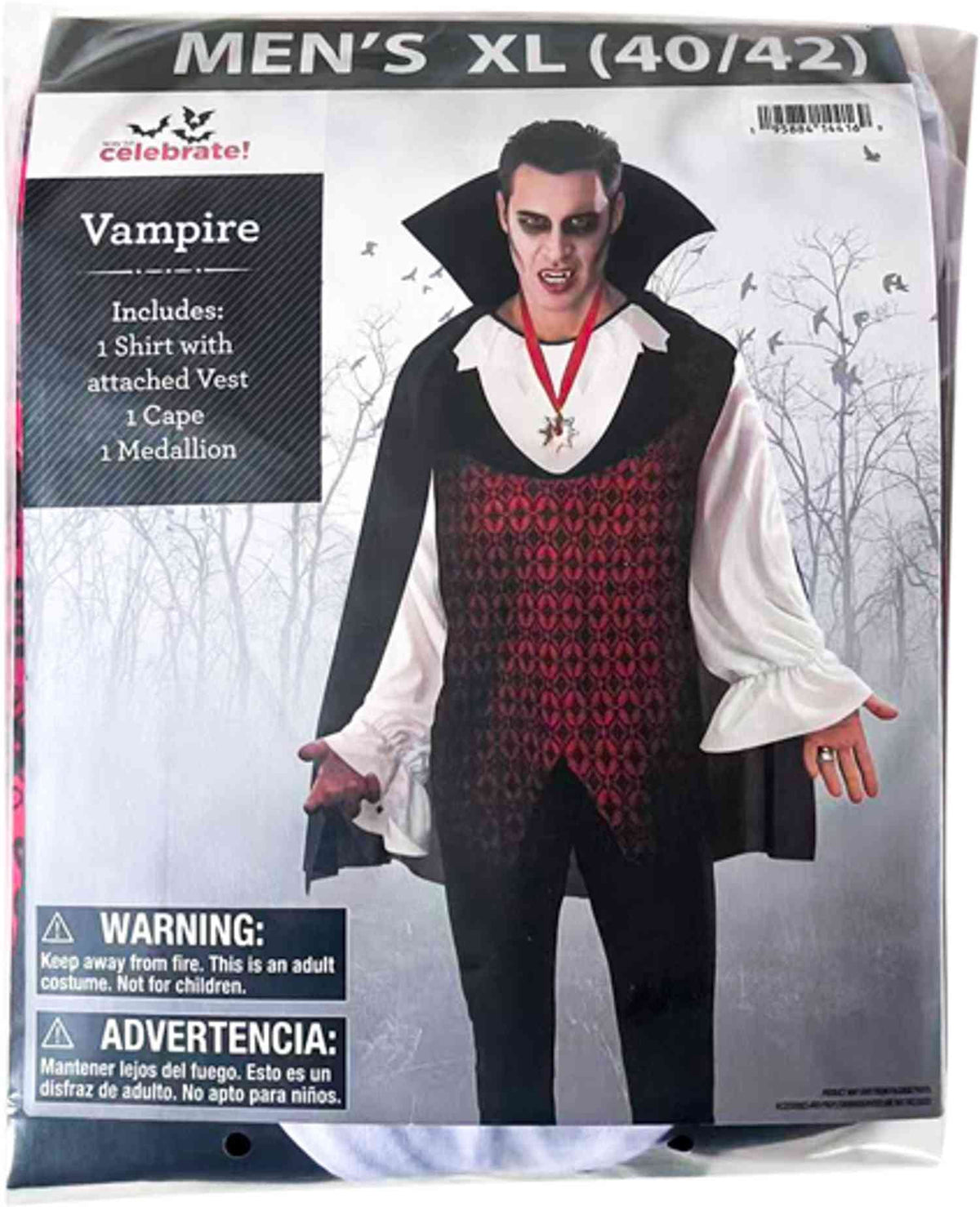Vampire Halloween Costume for Adults, Men's Size XL (40/42), by Way to Celebrate