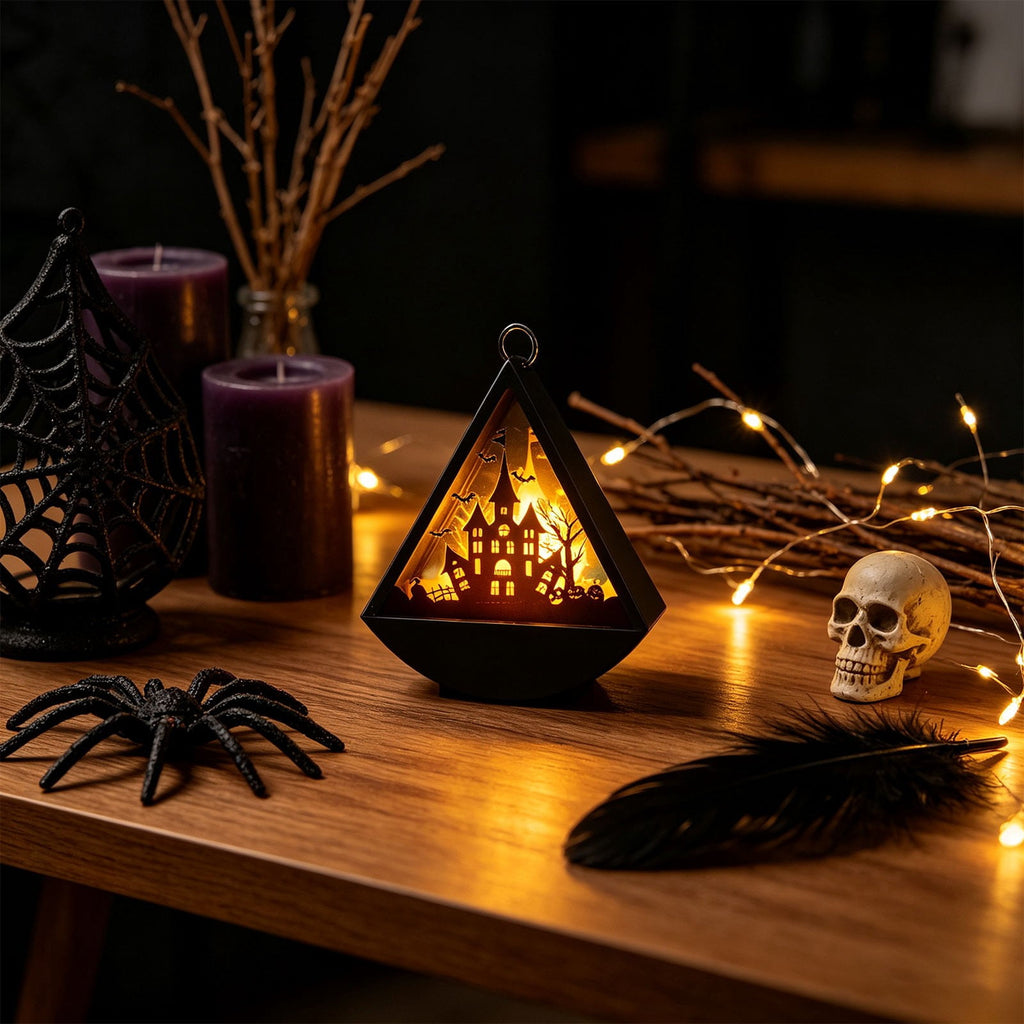 Cheapark Halloween Lanterns Decorations, Battery Operated Black Pumpkin Witch Lanterns, Flickering Light For Indoor Party Home Decor