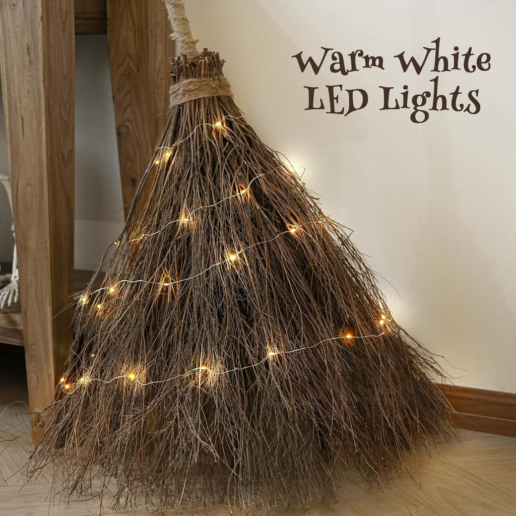Halloween Witch Broom Cane with Ribbons, 38.2" Witches Broomstick for Wizard Costume Party, Photo Booth Accessory Stage Prop, Halloween Decoration, D