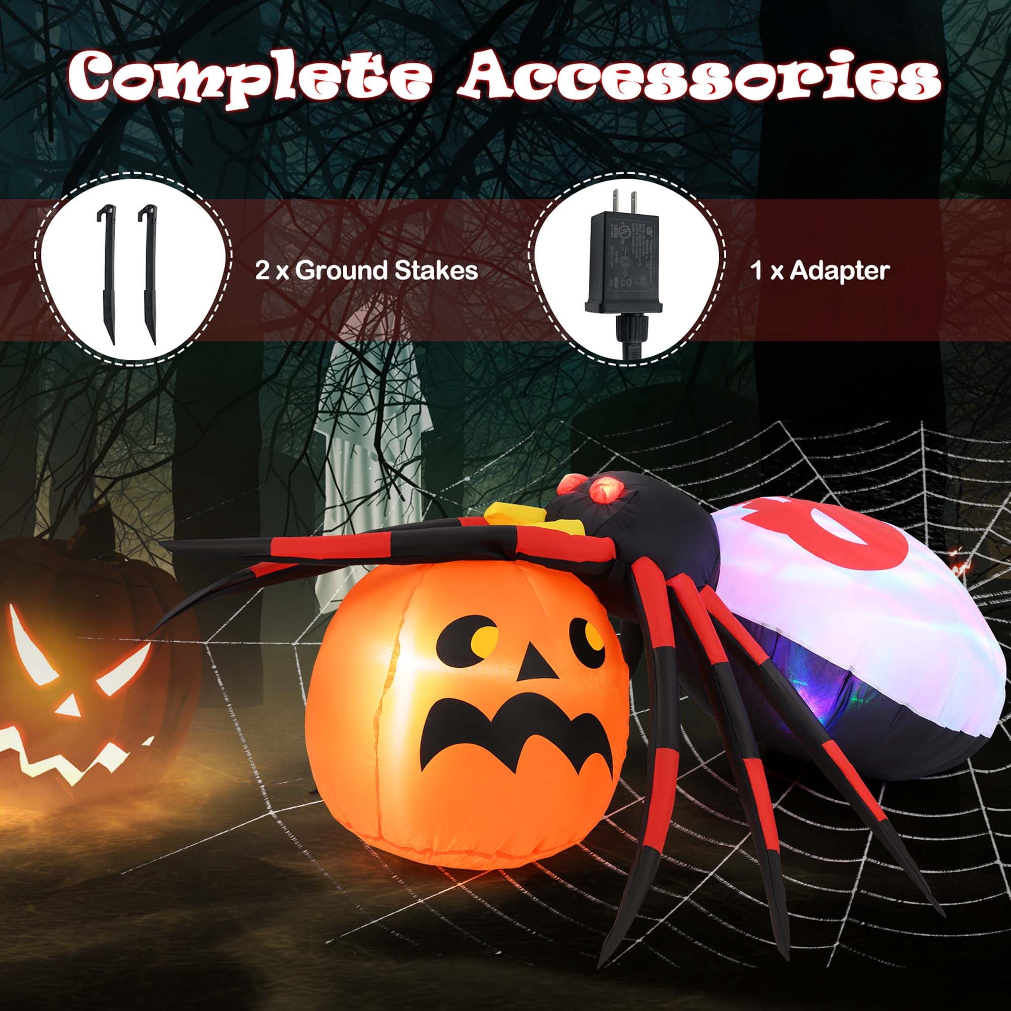 Costway 5 x 4.6 ft Inflatable Spider w/ Pumpkin LED Lighted Halloween Decoration w/ Colorful Rotating Light