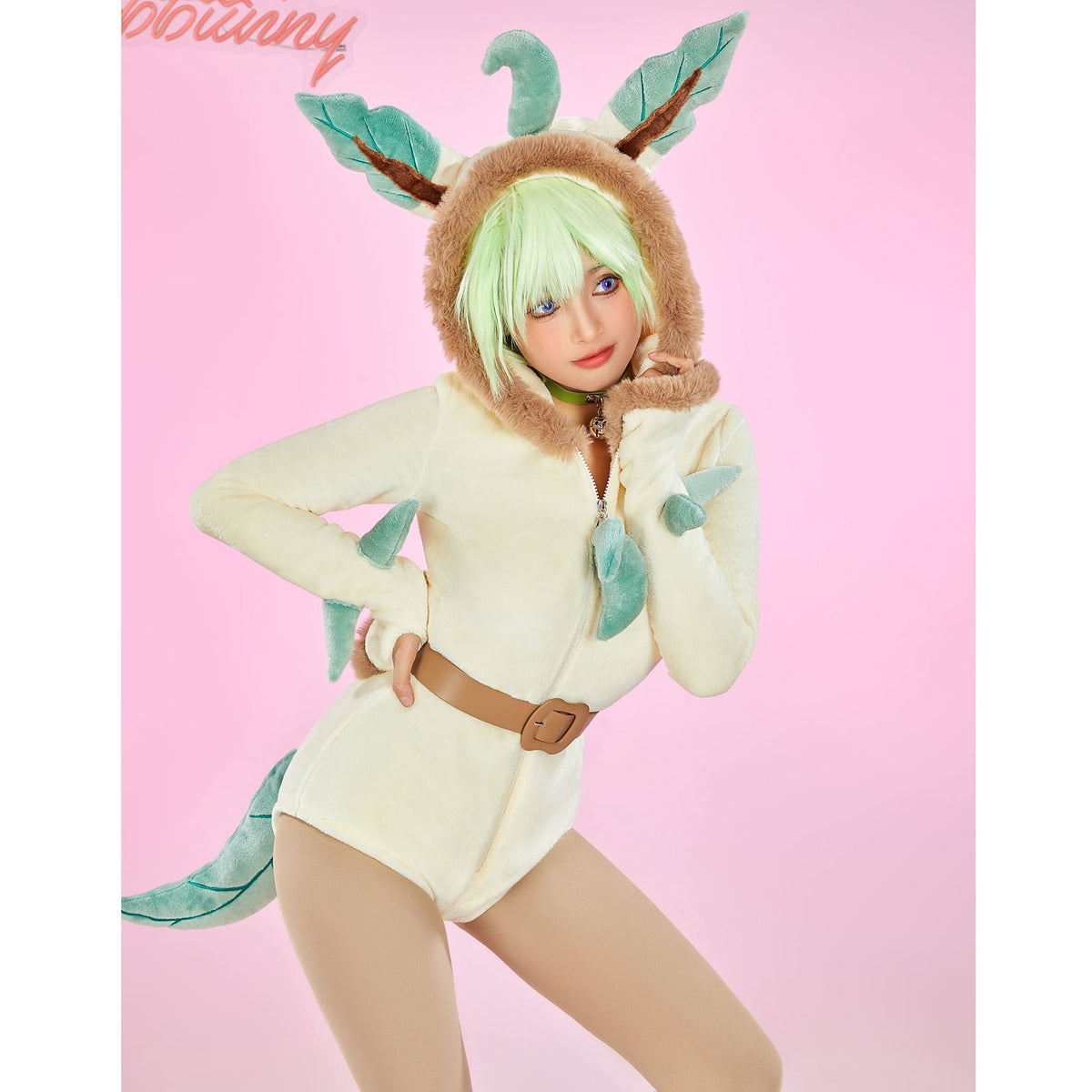 Women sexy Fluffy Hooded Bodysuit Halloween Deep V Kawaii One Piece Lingerie Rompers with Choker and Socks
