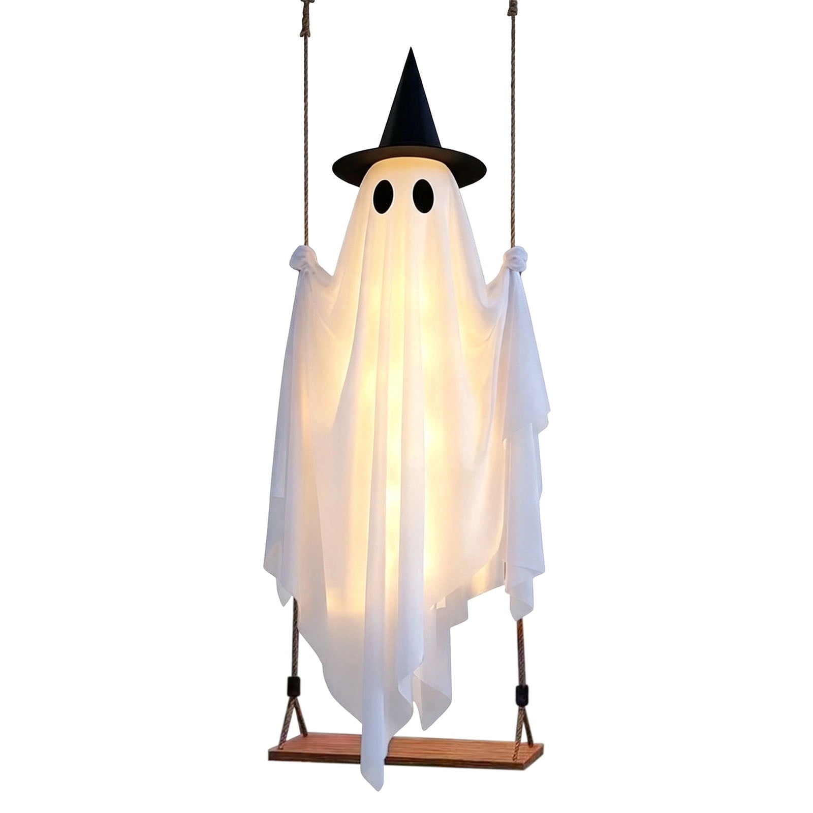 Cloth Hanging Swing Ghost Halloween Outdoor Decor,Remote Controlled LED Lighted Floating Ghost Ornament With 8 Lighting Modes For Porch Tree Yard Seasonal Holiday Display,Total Length 120.4 in.A
