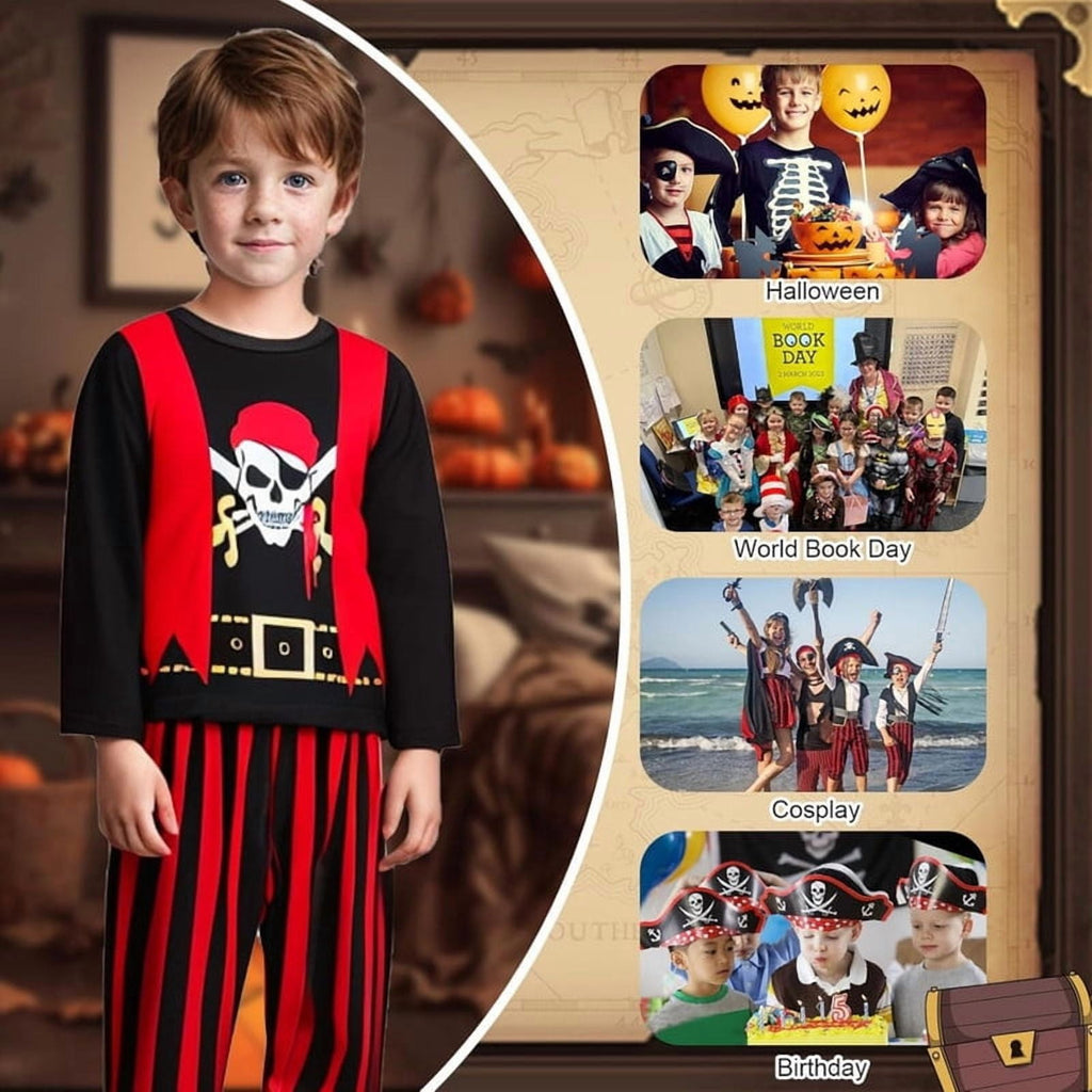 Benylion Girls Pirate Costume for Kids Halloween Party Dress Up Toddler Pirate Christmas Cosplay Outfit with Accessories for 5-6 Years