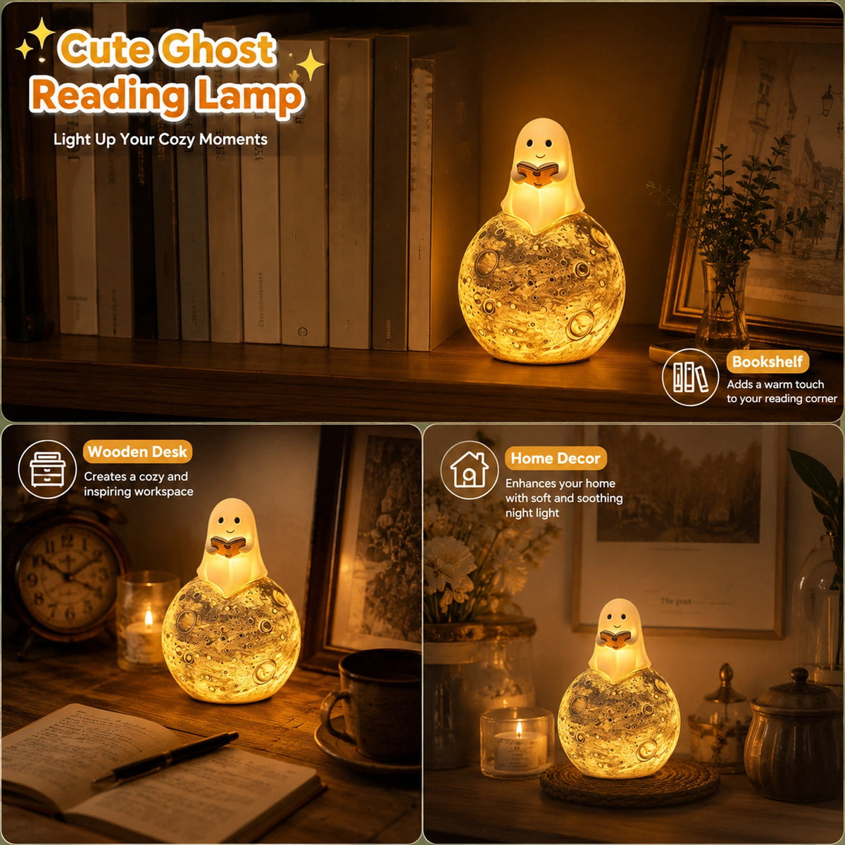 YZEGDCH Halloween 3D Ghost Campfire Flickering Night Light 2 Funny Roasting Marshmallows at Campfire LED Electric Faux Flameless Campfire Nightlight Funny Halloween Decor