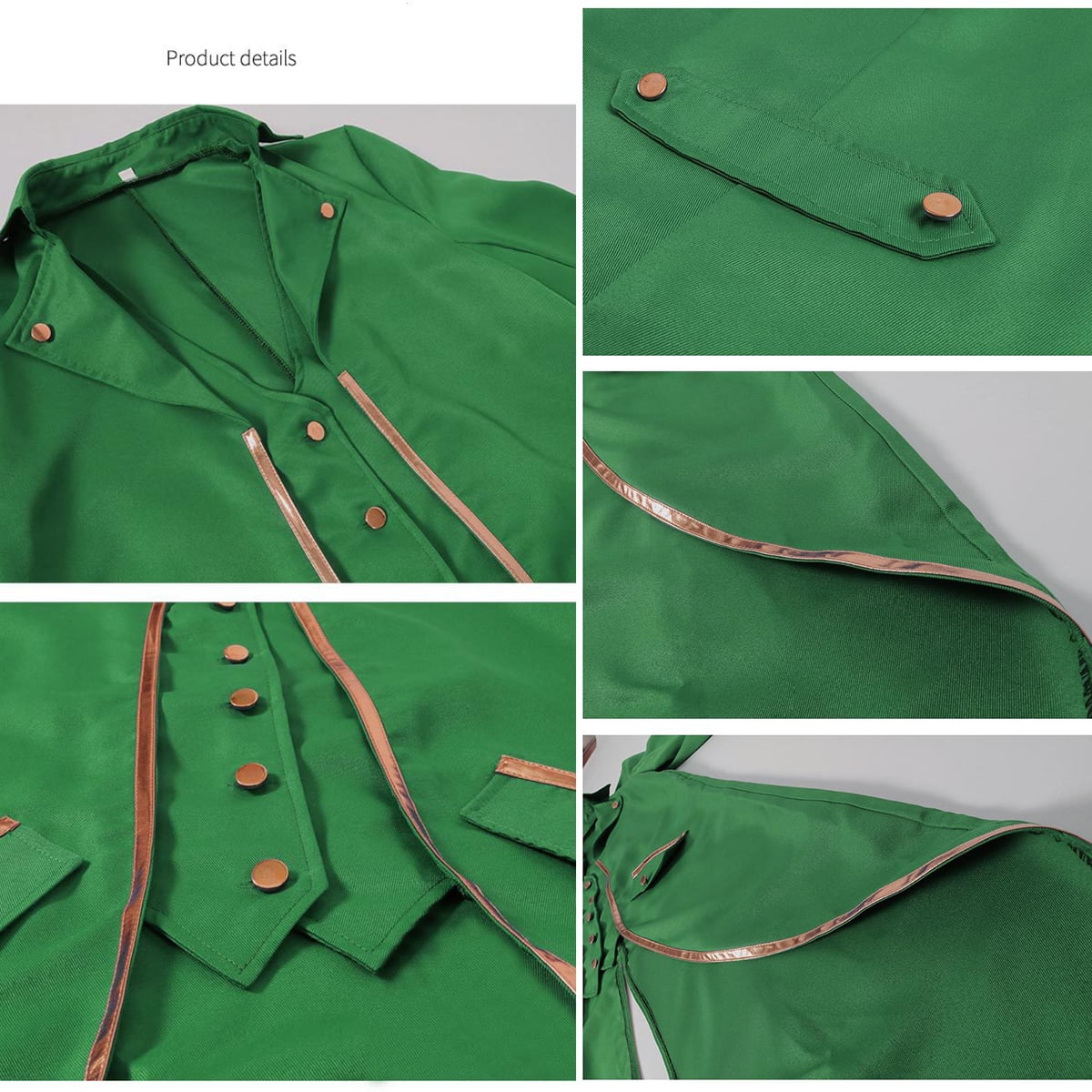 IBTOM CASTLE Men's Steampunk Vintage Tailcoat Jacket Gothic Medieval Victorian Frock Button Down Swallow Coat Uniform L Blue & Gold