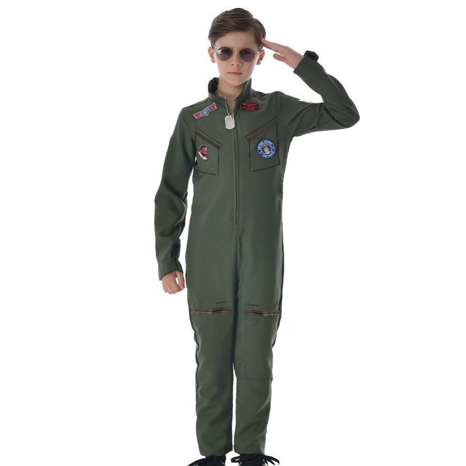 URSOFINE Kids Fighter Pilot Costume - Air Force Flight Suit Roleplay Dress Up with Aviator Accessories for Girls Boys