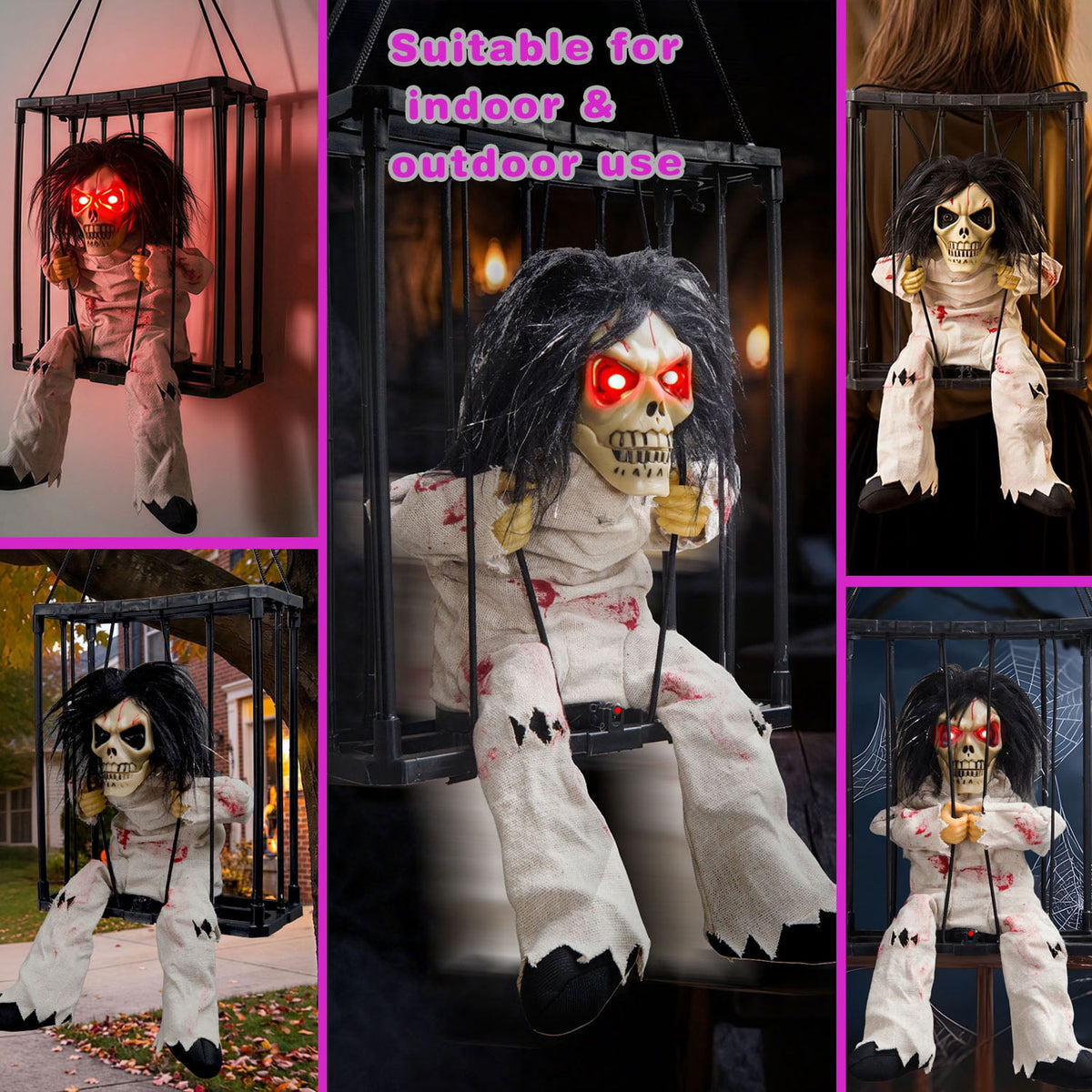 Magotan Screaming Animated Halloween Decorations, Outdoor Indoor Hanging Spooky Halloween Decoration, Scary Ghost Cage with Motion Sensor