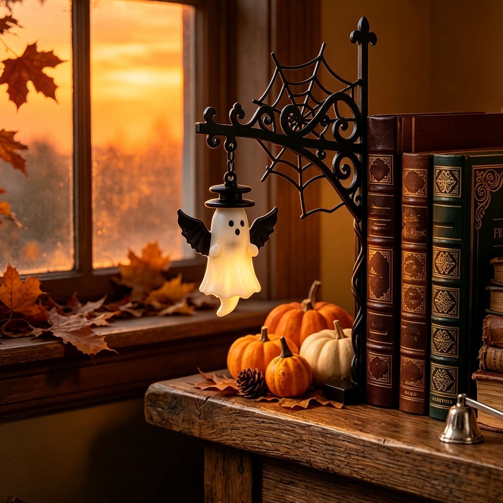 Halloween Ghost Library Lantern Decorative Bookshelf Lighting, Reading Book Shelf Lights for Study Reading Corner Home Library Gift for Book Lovers Bookworms