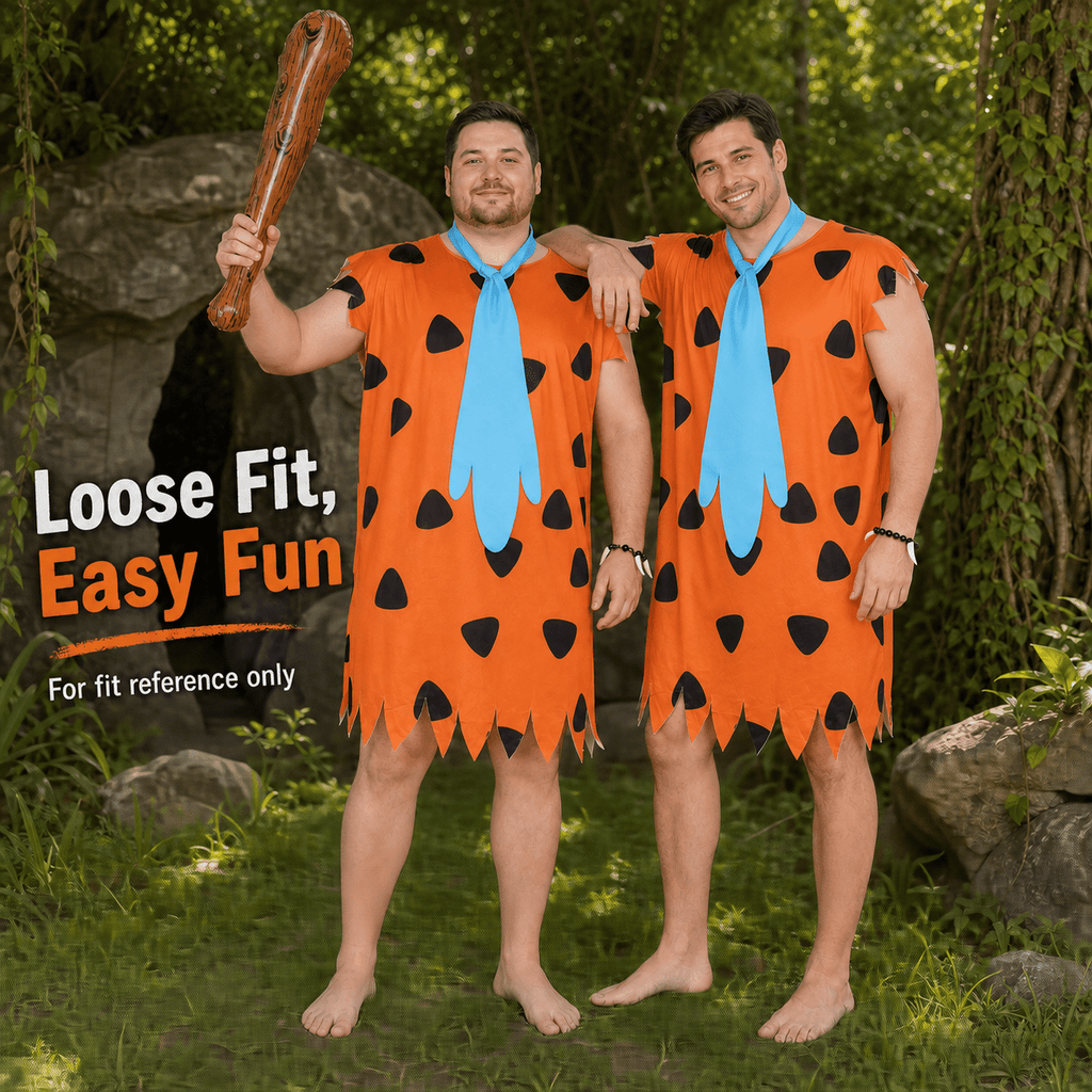 VZQI Adult Caveman Costume Set for Men, Stone Age Tunic with Club and Necklace for Halloween Cosplay Party