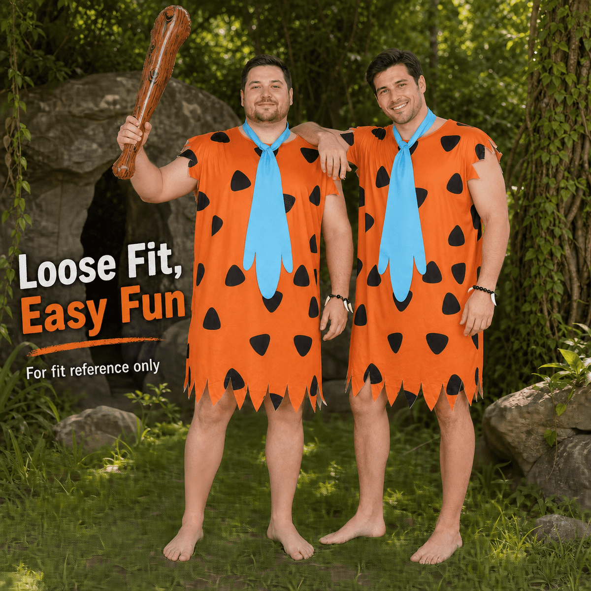 VZQI Adult Caveman Costume Set for Men, Stone Age Tunic with Club and Necklace for Halloween Cosplay Party