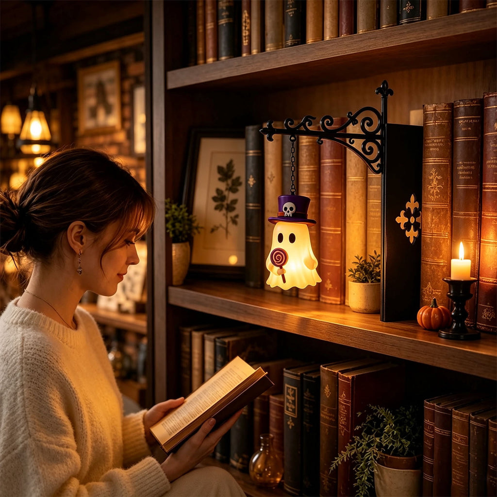 Halloween Ghost Library Lantern Decorative Bookshelf Lighting, Reading Book Shelf Lights for Study Reading Corner Home Library Gift for Book Lovers Bookworms