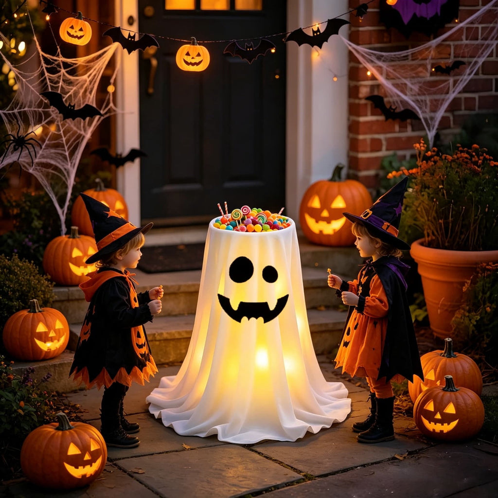 Halloween Ghost Candy Bowl With LED Lights, Remote Control Light Up Treat Holder Animated Candy Container, Color Changing Halloween Decoration for Porch Trunk Or Treat Parties Entryway Display