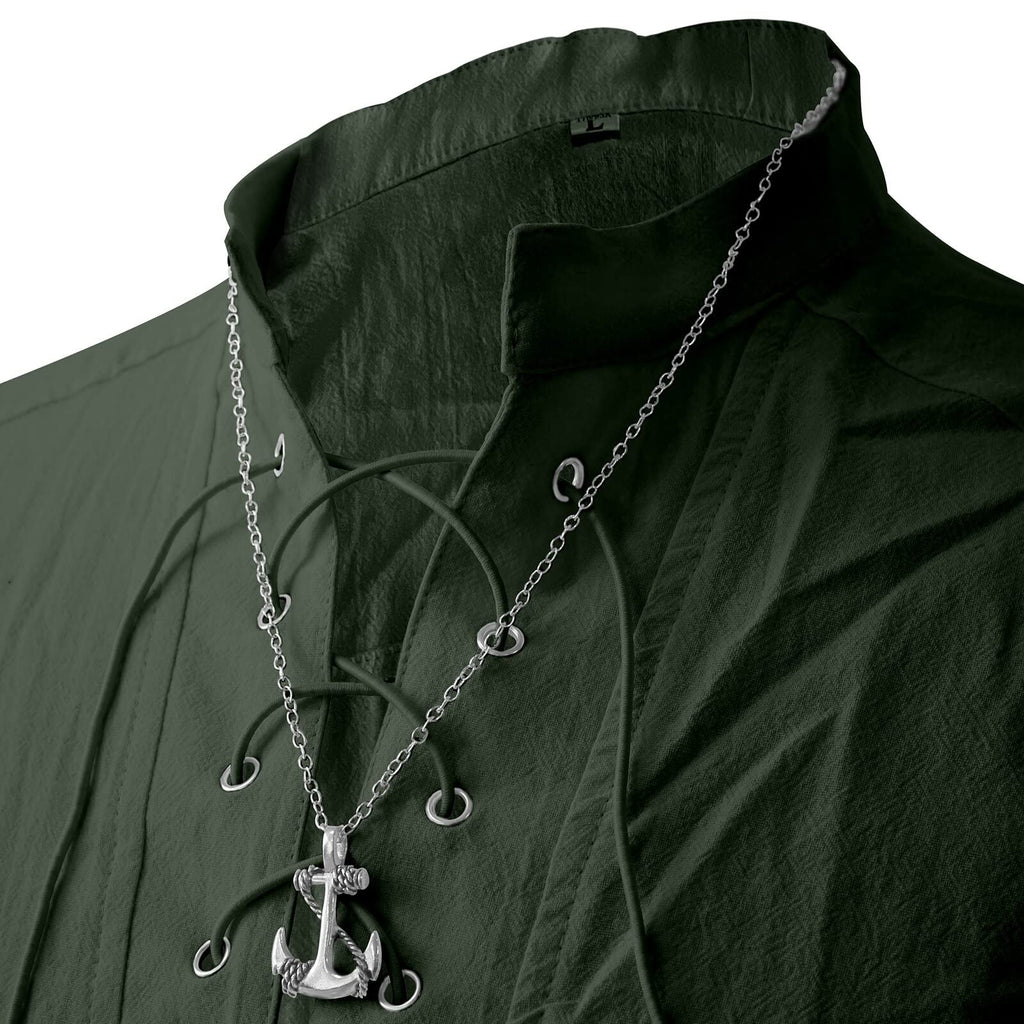 ATTBEA Mens Pirate Renaissance Costume Pirate Shirt Long Sleeves Medieval Viking Gothic Celtic Pirate Vest for Unisex Halloween Costume