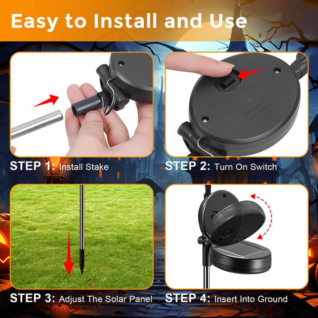 Qoosea 2 packs 40 LEDs Solar Halloween Pumpkin Stake Lights, 2 Modes Outdoor Waterproof Halloween Decorations, Solar Halloween Lights Stakes for Garden Yard Pathway