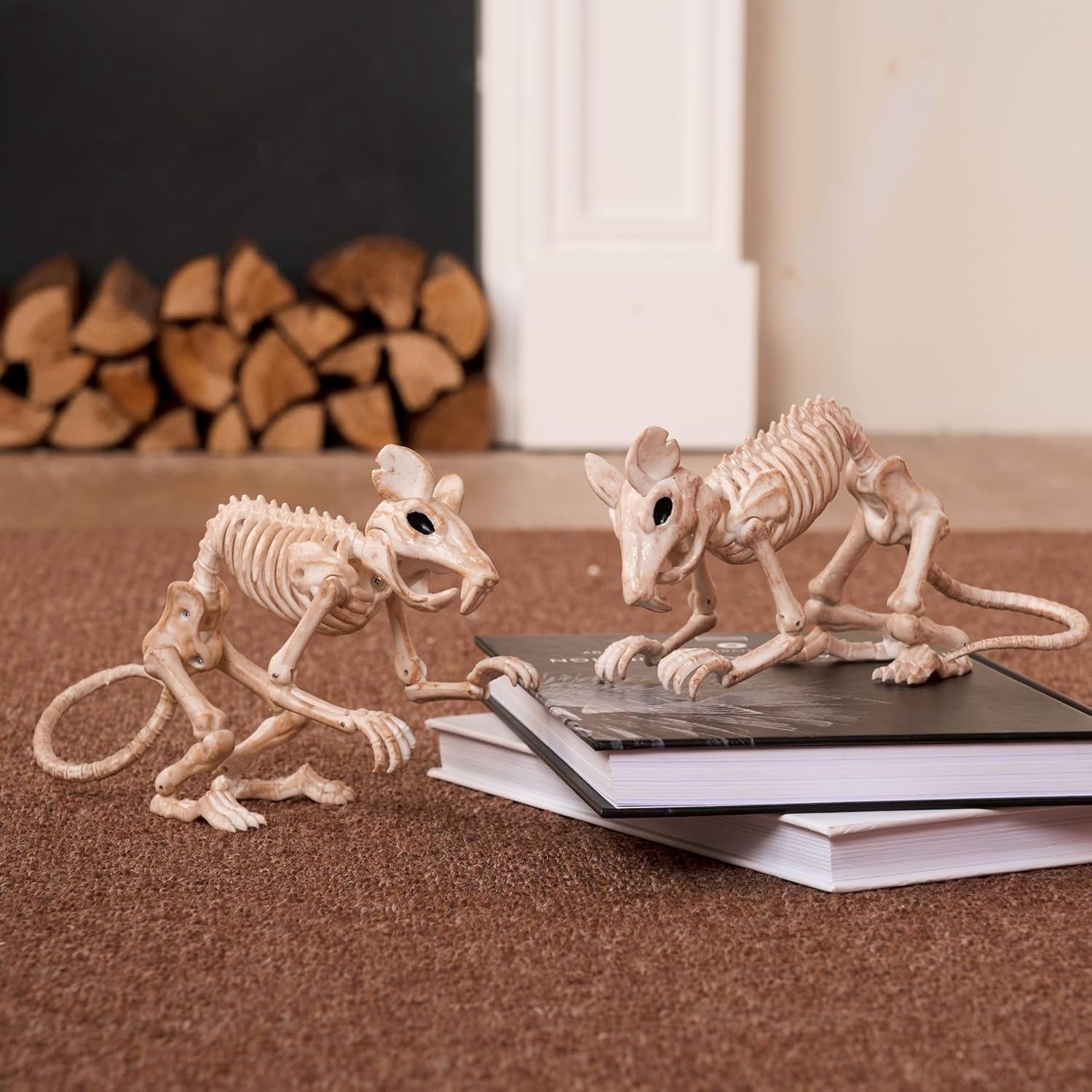 Joyfy 2 Pcs Duck Skeleton Halloween Decoration,4.5 Inch Posable Plastic Animals Halloween Skeleton for Indoor Outdoor Halloween Decorations,Haunted House Party Props