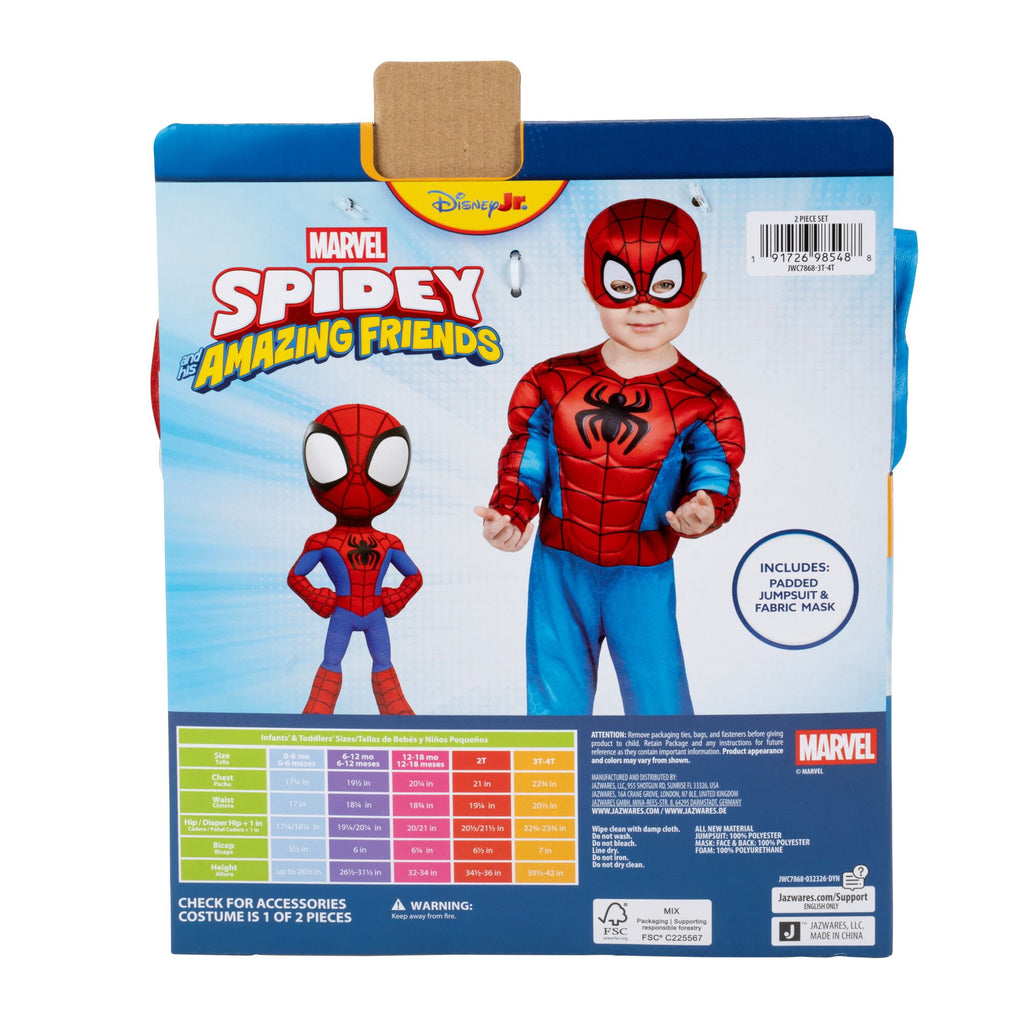 Marvel's Spiderman Halloween Costume for Toddler, Size 3-4T, by Jazwares