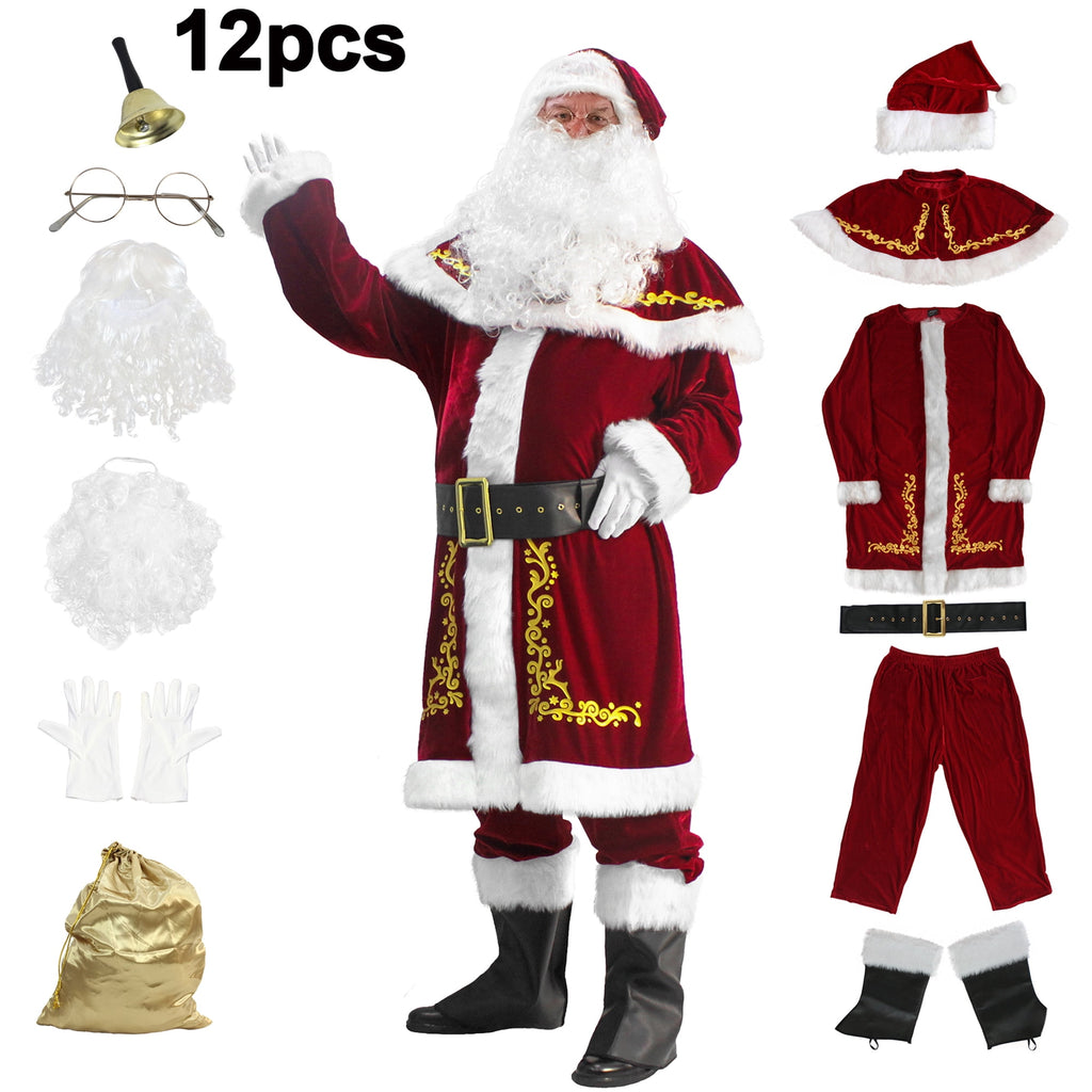 Deluxe Santa Costume for Men Santa Claus Suit 12pcs. Adults Christmas Jacket -XXL